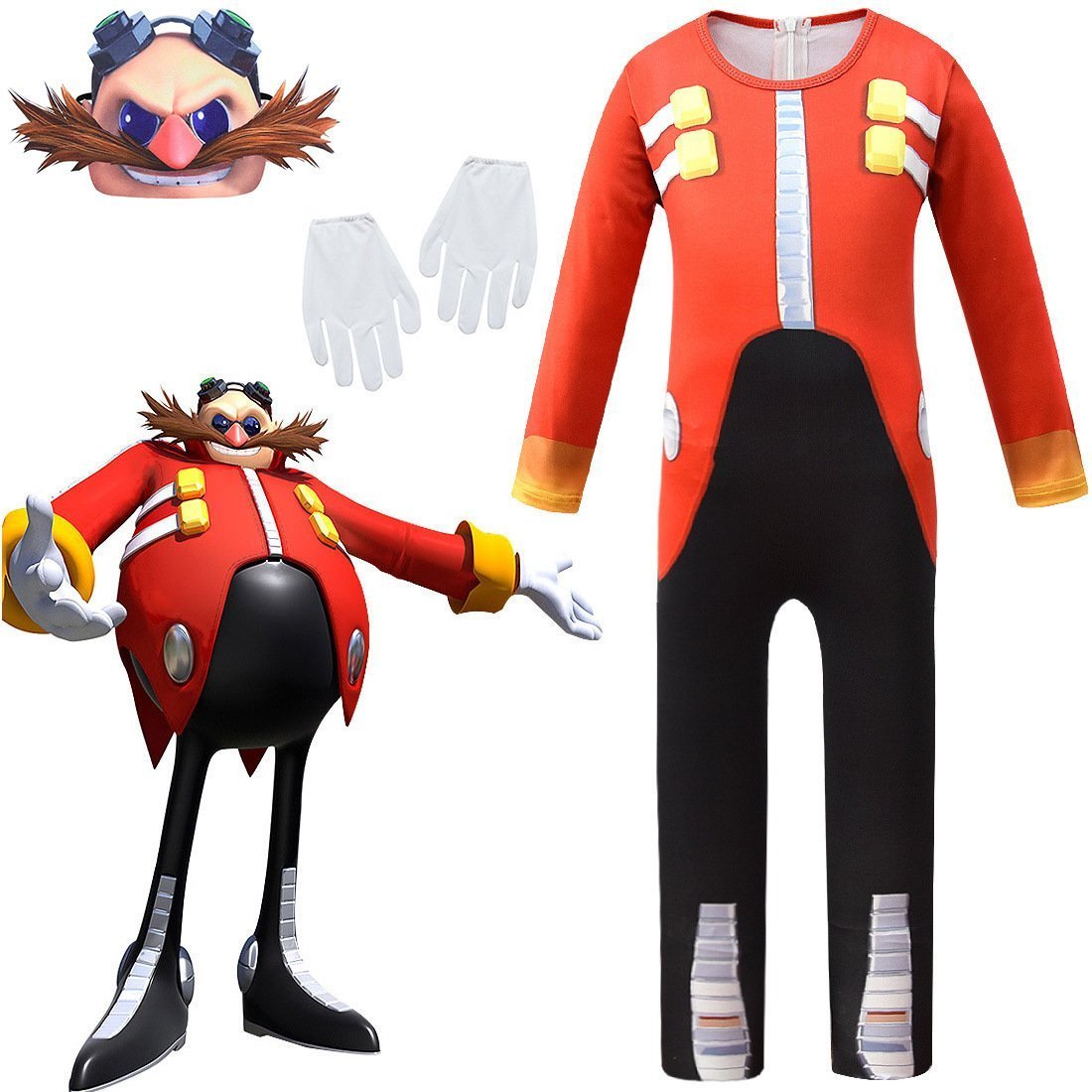 Kids Sonic The Hedgehog Dr. Eggman Cosplay Costume Zentai Suit Jumpsuit Bodysuit