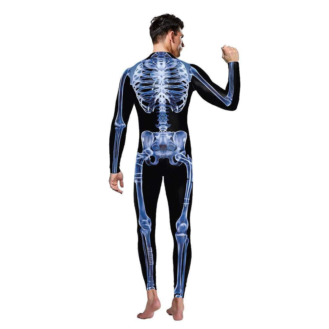 Halloween Costume Skull Cosplay Jumpsuit Skeleton Onesie Bodysuit Zentai for Adults