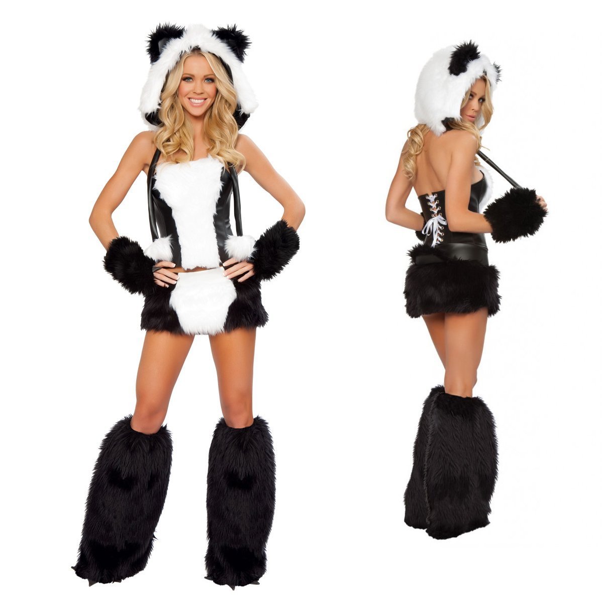 Women Lovely Animal Halloween Costume Party Fluffy Fur Panda Dress