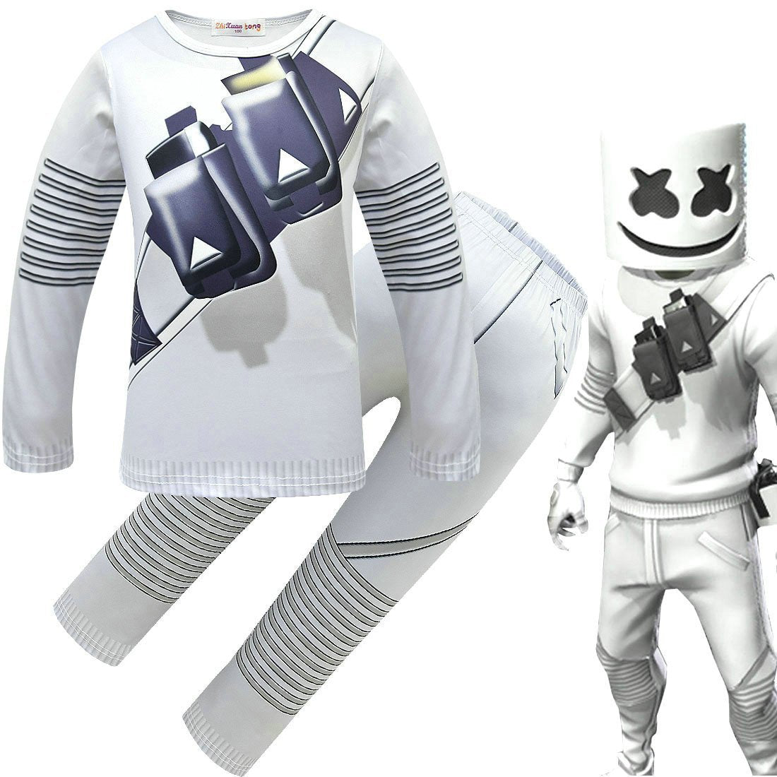 DJ Marshmello Chris Comstock Costume Top Pants Mask for Kid