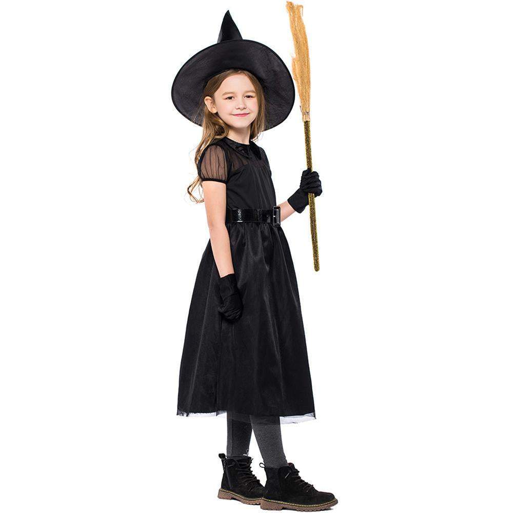 witch Cosplay black mesh little witch girl Halloween Costumes for kids