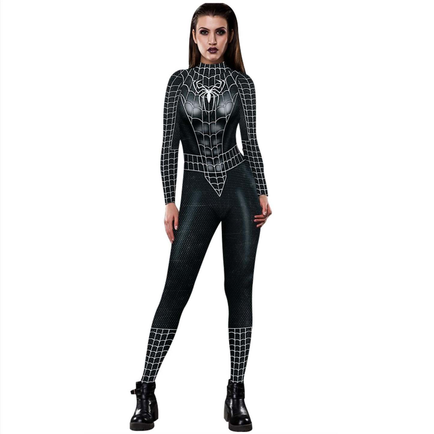 Black Spider-man Cosplay Outfits Halloween Costume Women Jumpsuit