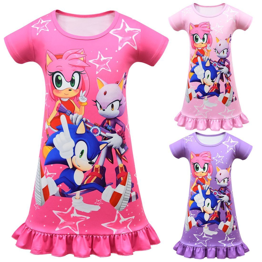 Girls Sonic the Hedgehog Printed Dresses Summer A Line Cartoon Short Sleeve Dresses For Girls
