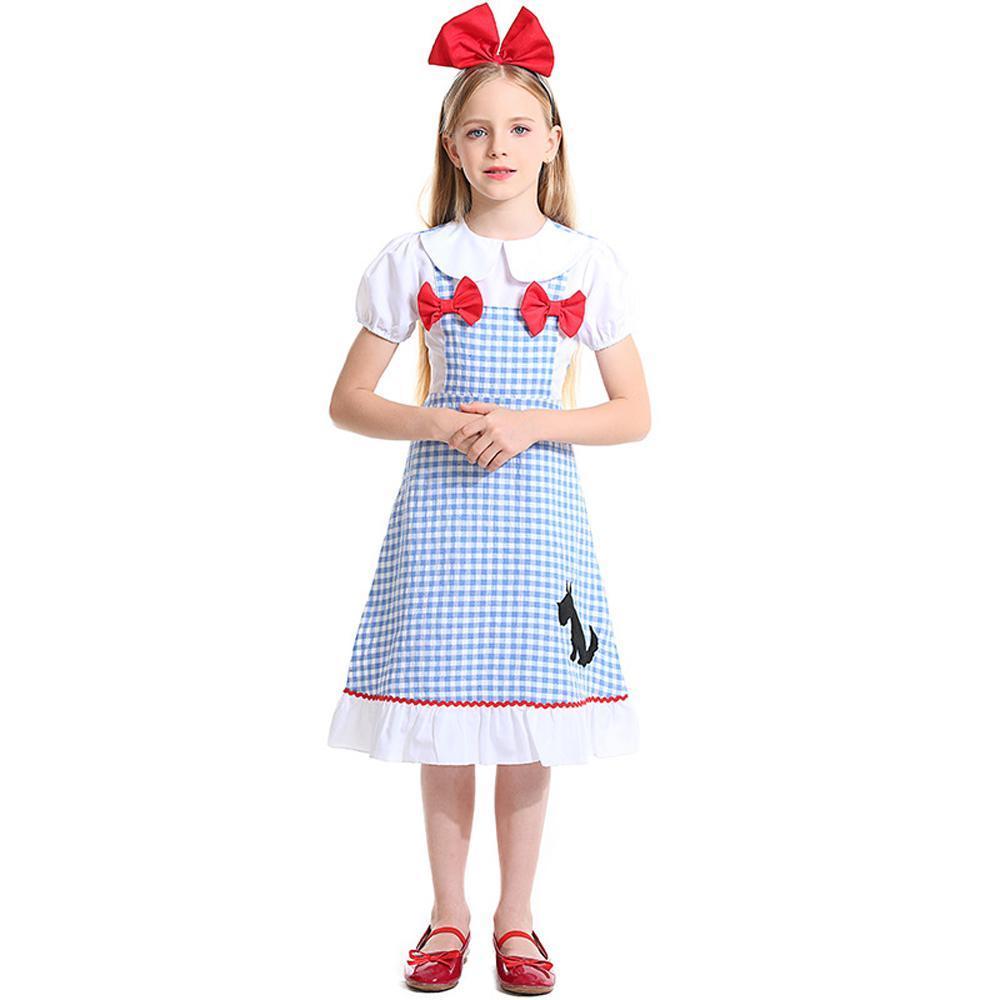 Kids Dorothy Fairy Tale Cosplay Bow Dog Pattern Dorothy halloween Costumes-Pajamasbuy