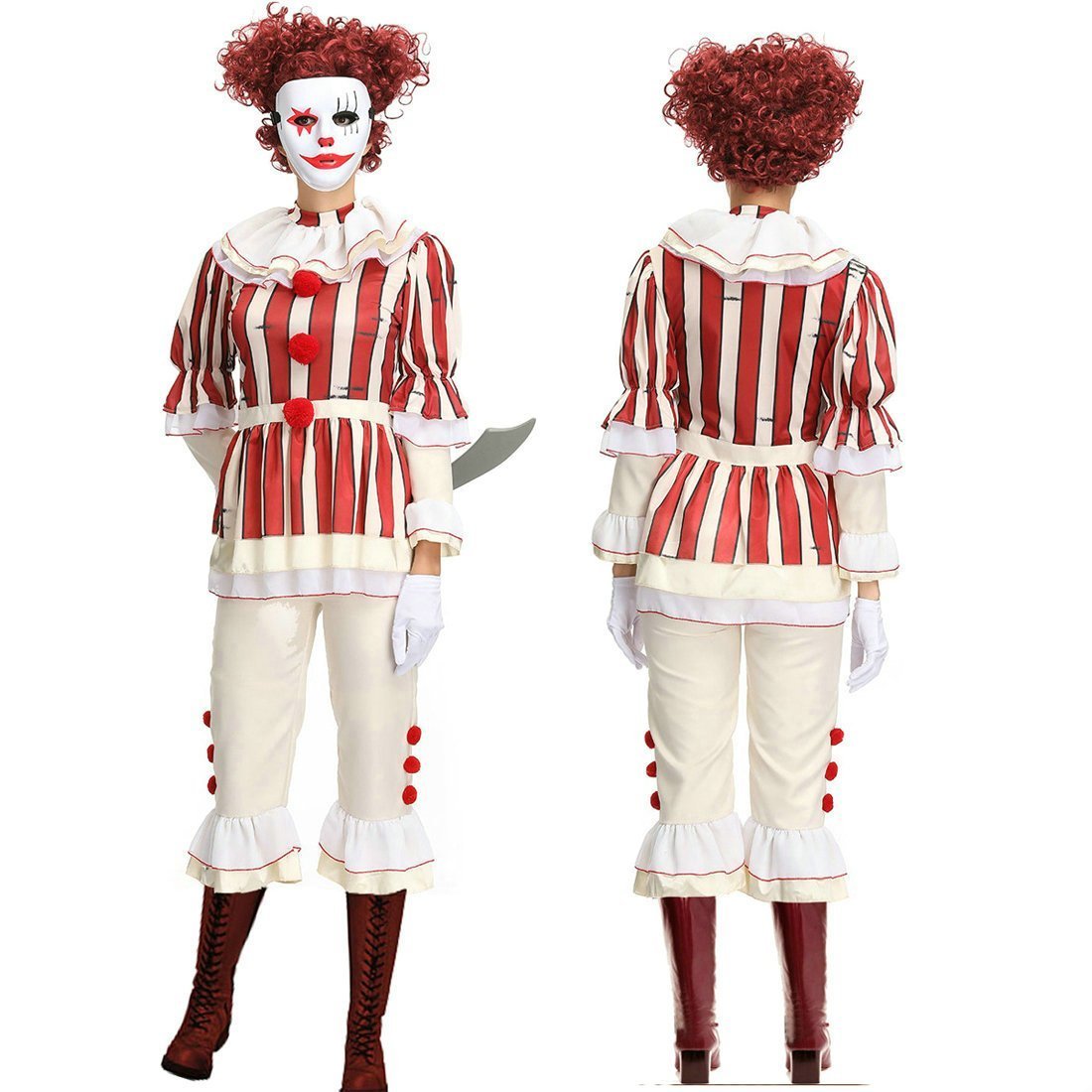 Halloween Party Outfits Terror Evil Clown Cosplay Costume for Adult