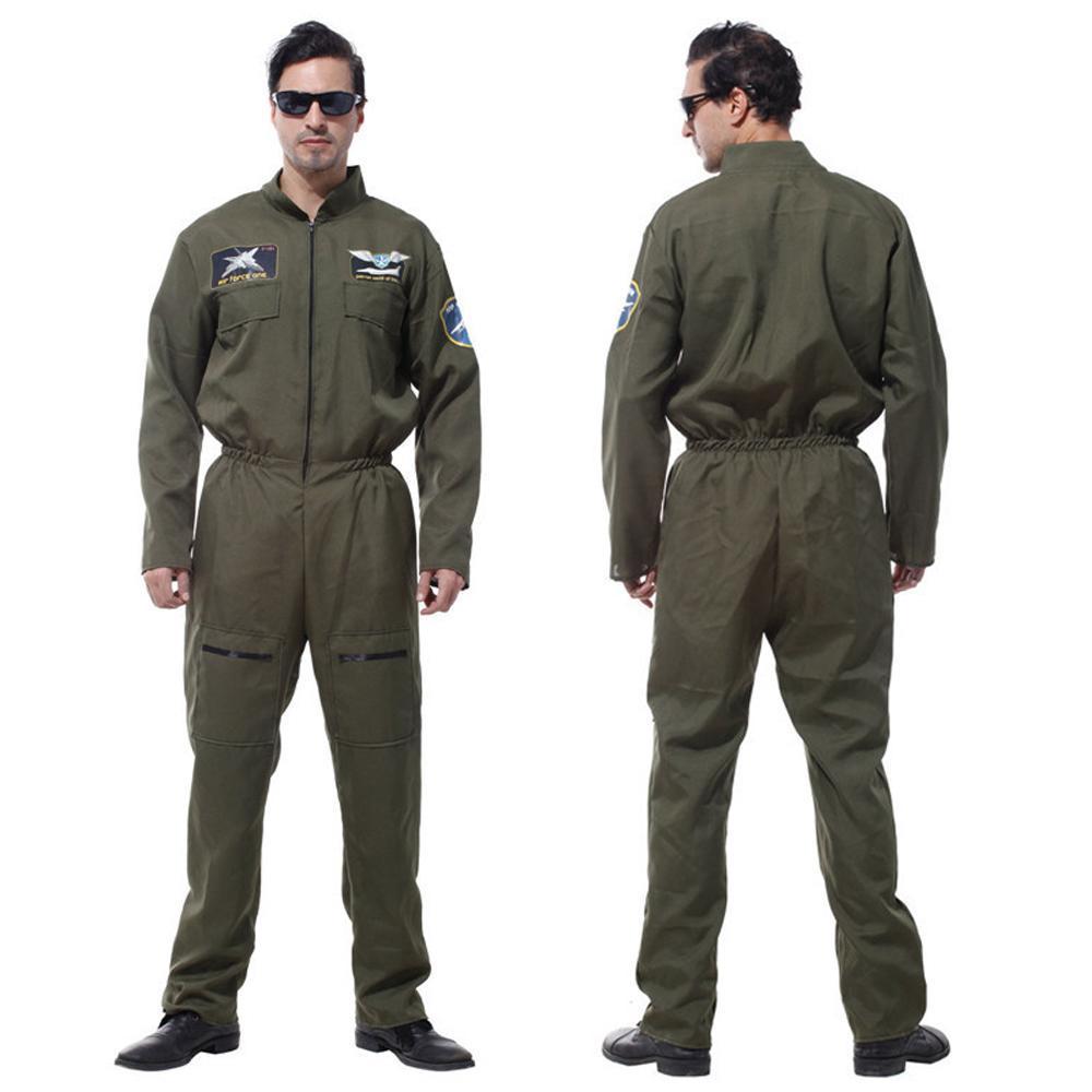 Mens Top Gun Costume Jumpsuit Adult Flight Suit Pilot Aviator Uniform
