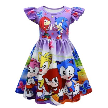 Girls' Sonic printed costumes cheerleading flying sleeves dress for kids-Pajamasbuy