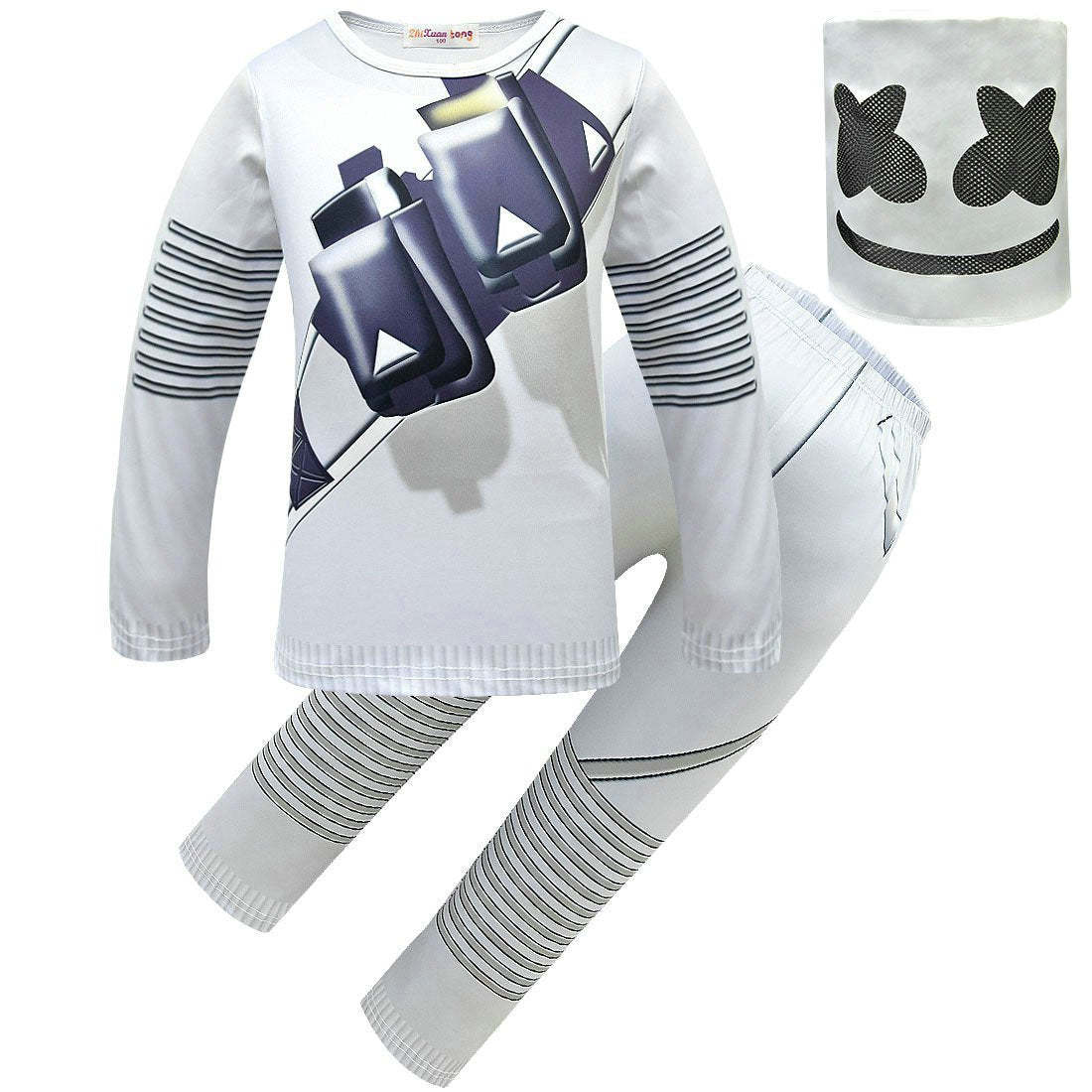 DJ Marshmello Chris Comstock Costume Top Pants Mask for Kid