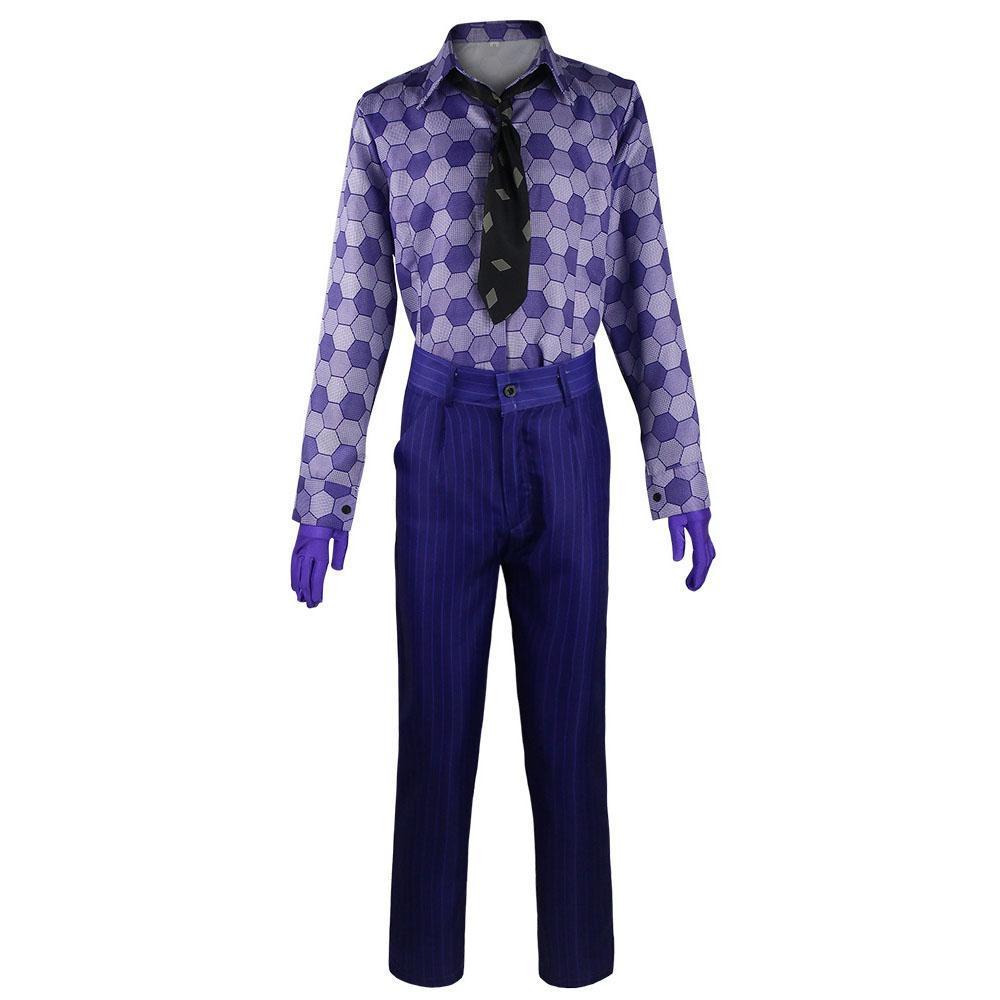Batman Dark Knight Rise Joker Cosplay Costume Halloween Suit Purple Jacket Clown Dress Up