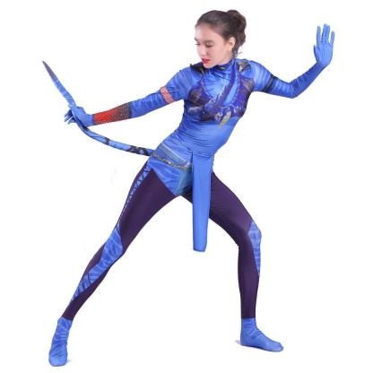 Avatar 2 Neytiri Battle Costume Tail Suit Unisex Jumpsuit Halloween Cosplay Zentai Bodysuit for Adult Kids