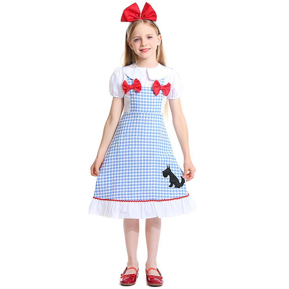 Kids Dorothy Fairy Tale Cosplay Bow Dog Pattern Dorothy halloween Costumes