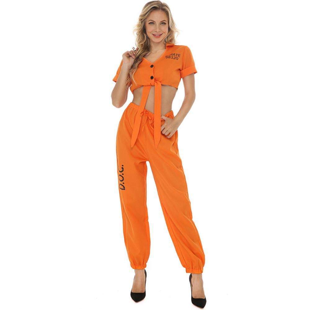 Women Orange Prisoner Halloween Handcuff Cosplay Costume