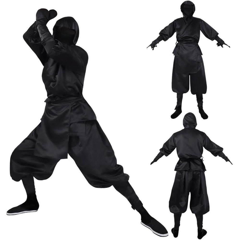 Japanese Ninja Bushido Cosplay Costume with Hood Socks Halloween Outfit Set Dress Up For Men