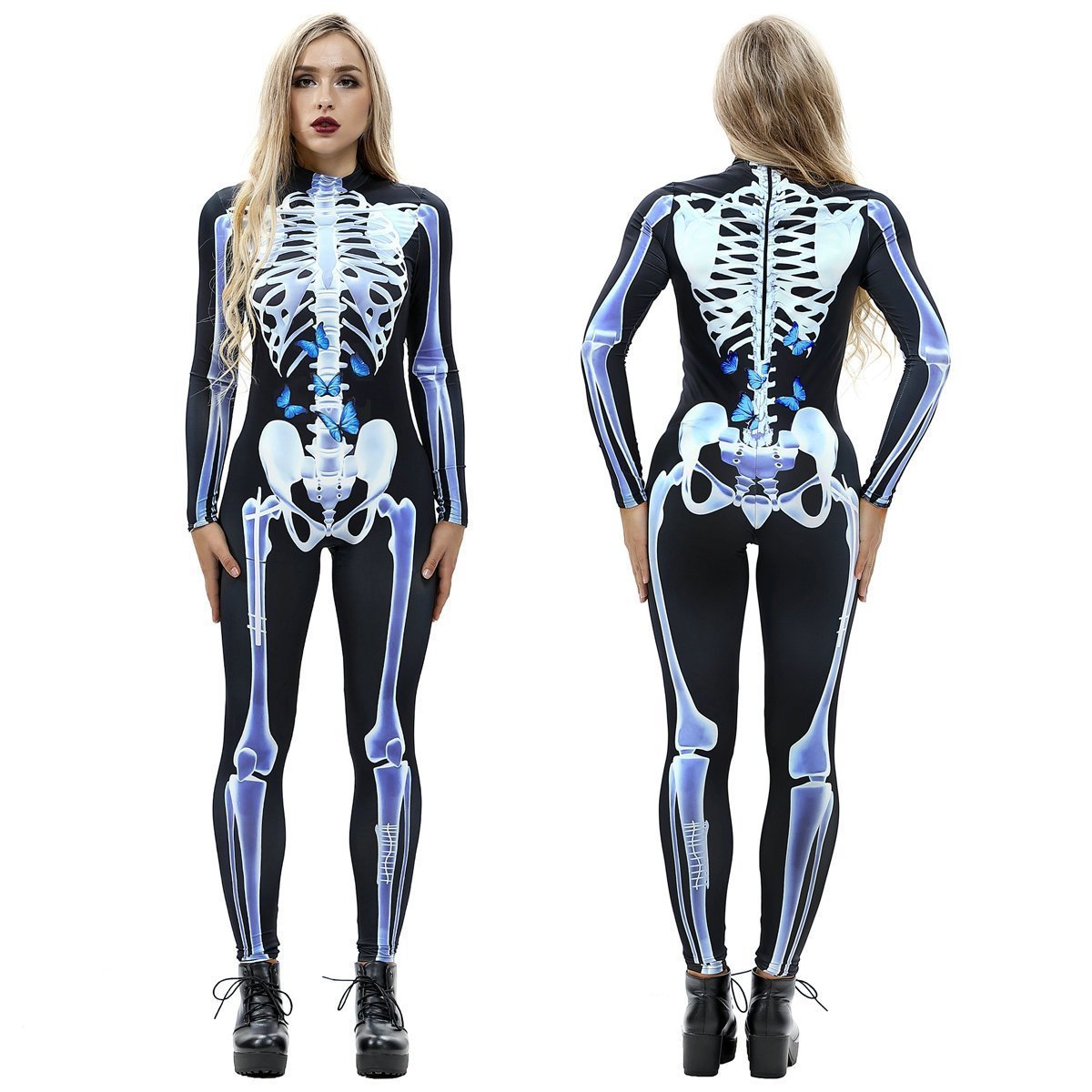 Halloween Skeleton Cosplay Costume Bodycon Jumpsuit for Women