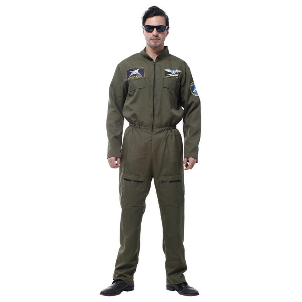 Mens Top Gun Costume Jumpsuit Adult Flight Suit Pilot Aviator Uniform