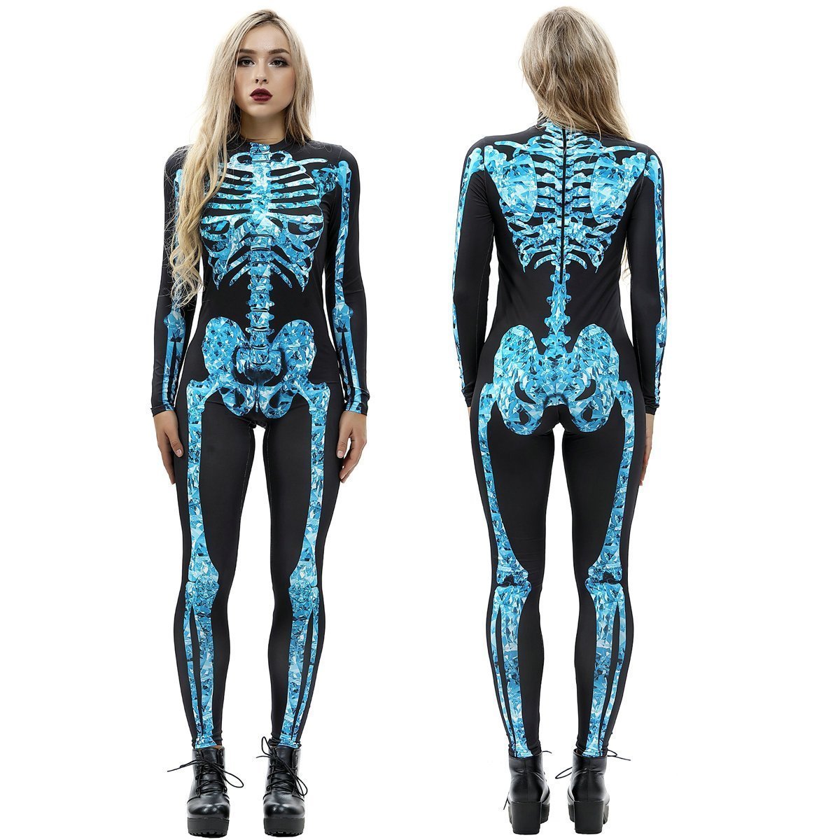 Halloween Skull Outfits Skeleton Cosplay Costume Jumpsuit for Women-Pajamasbuy