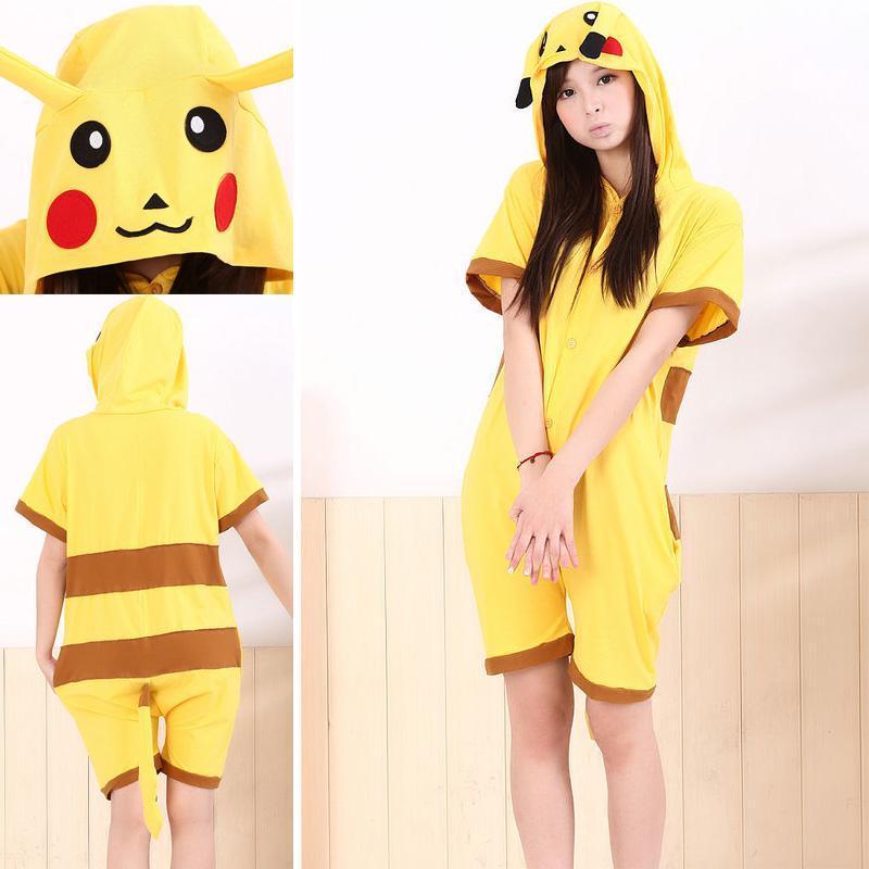 Pokémon Costumes Pikachu Pajamas Animal Onesie Hoodie Kigurumi Short Sleeve