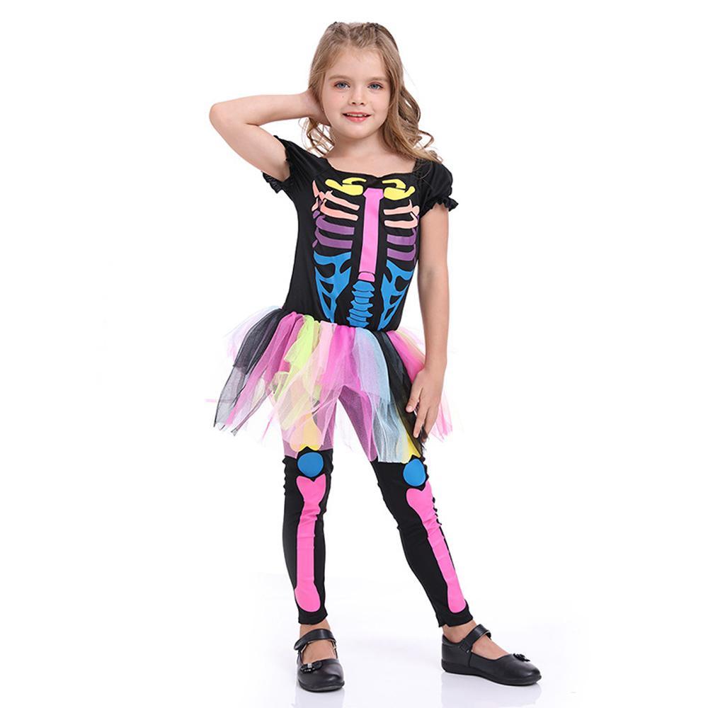 girl Cute Colorful Skull dress Cosplay Halloween Costumes for Kids