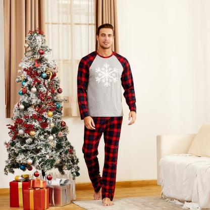 Christmas Matching Family Christmas Pajamas Sets with Red Plaid Long Sleeve Tee and Pants grey pajamas
