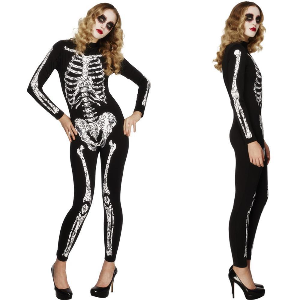 Women's Spandex Printed Skull Skeleton Catsuit Halloween Costume