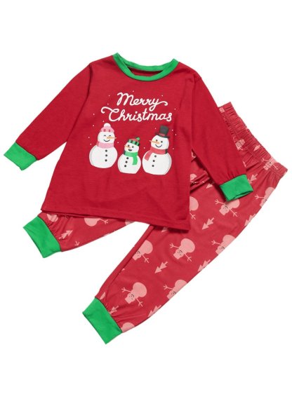 Family Matching Holiday Snowman Printed Red Christmas Pajamas Set 2022