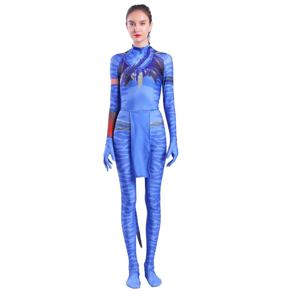 Avatar 2 Neytiri Battle Costume Tail Suit Unisex Jumpsuit Halloween Cosplay Zentai Bodysuit for Adult Kids