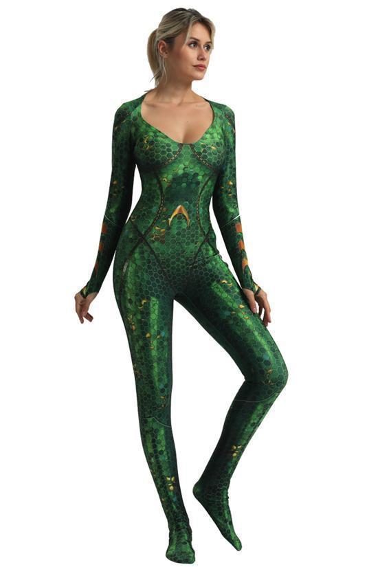 Aquaman 2 Costume Wife Mera Cosplay Zentai Bodysuit for Halloween Party