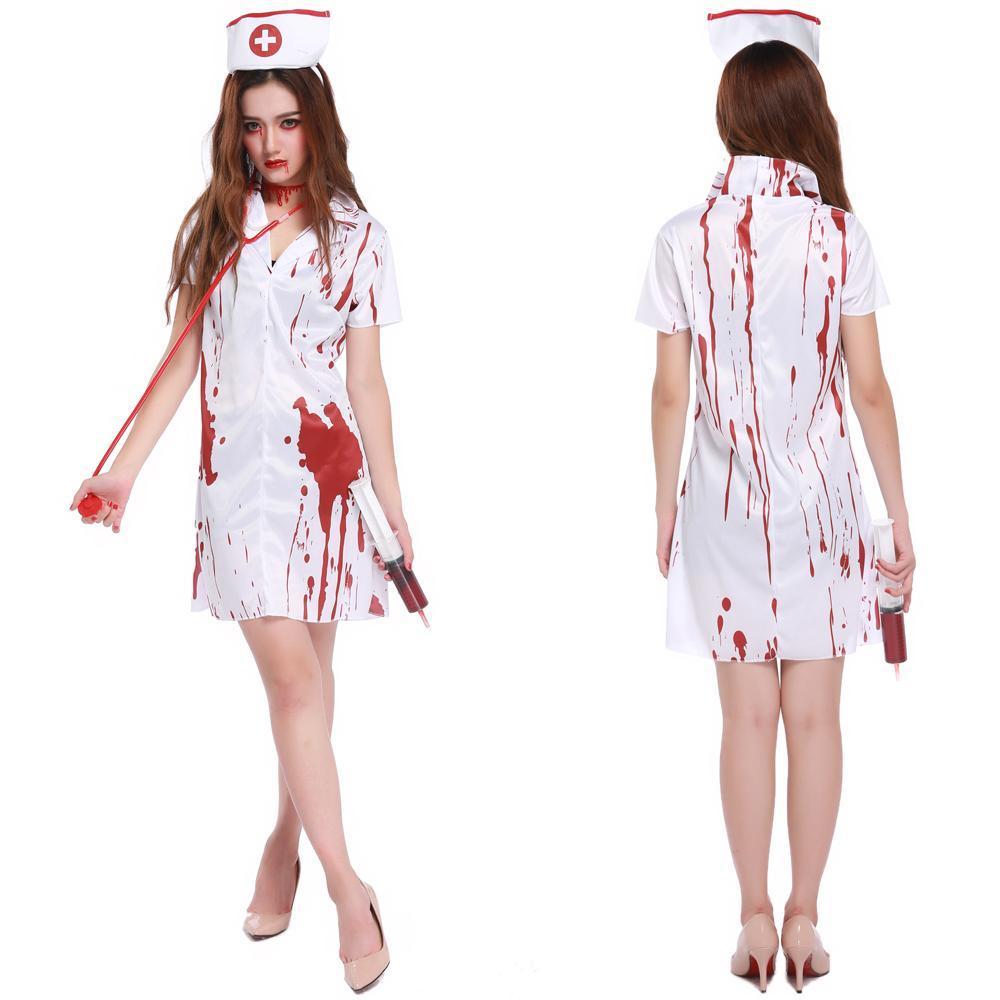 Women's Bloody Zombie Nurse Costume Halloween Partywear Cosplay