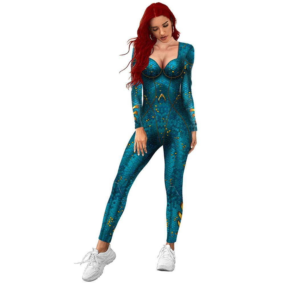 Atlanna Queen Aquaman 2 Costume Cosplay Jumpsuit Halloween Sequined Catsuit Party Zentai