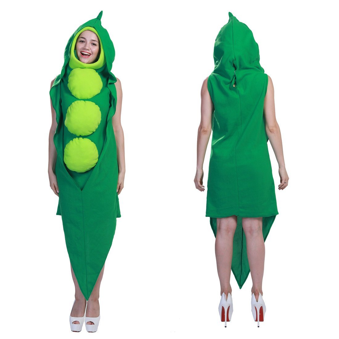 Green Pea Pod Cosplay Costume Halloween Funny Party Hooded Jumpsuit