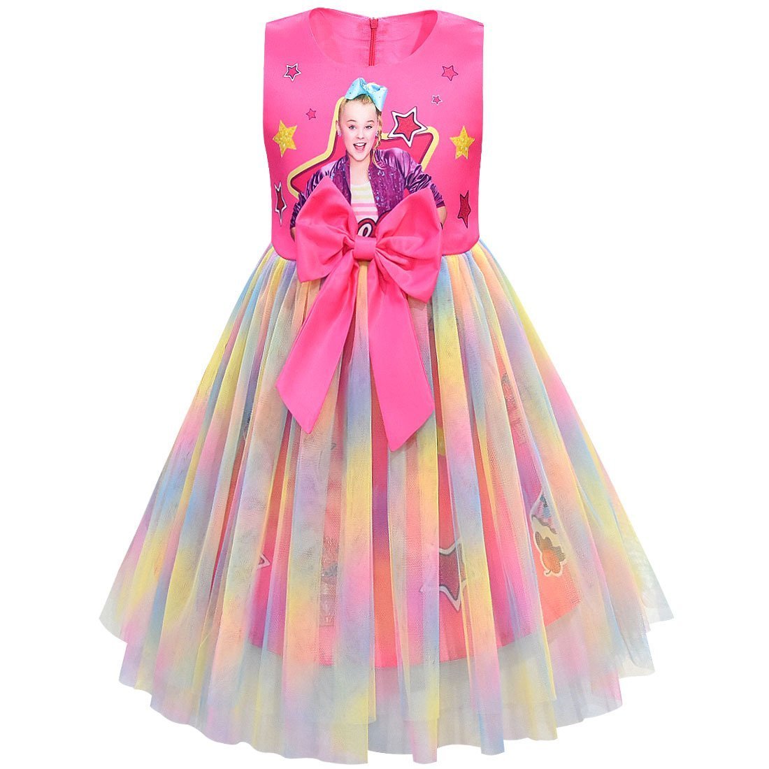 Girls Jojo Siwa Bow Dress Kids Party Birthday Mesh Princess Dress