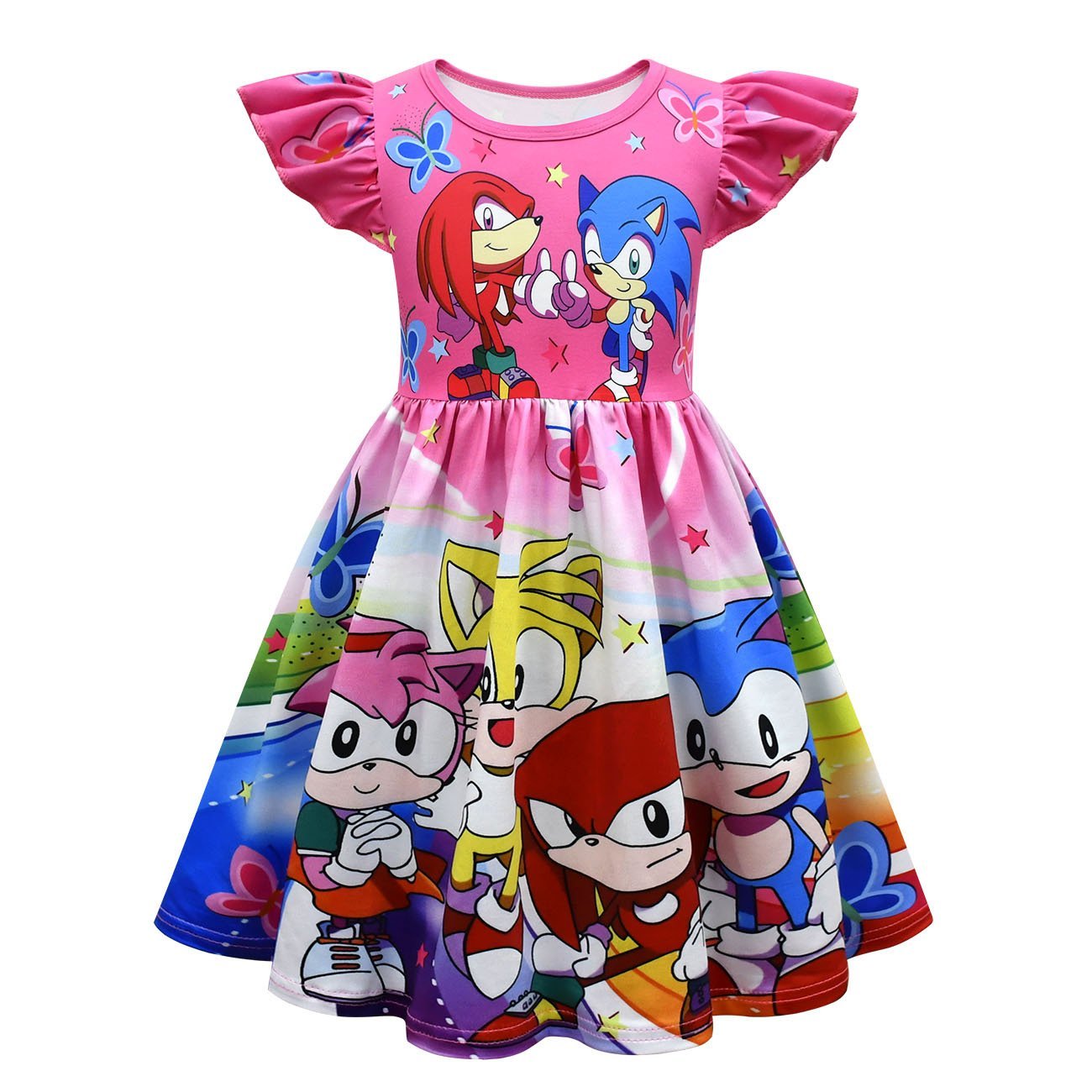 Girls' Sonic printed costumes cheerleading flying sleeves dress for kids