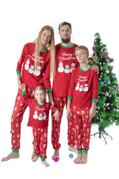 Family Matching Holiday Snowman Printed Red Christmas Pajamas Set 2022