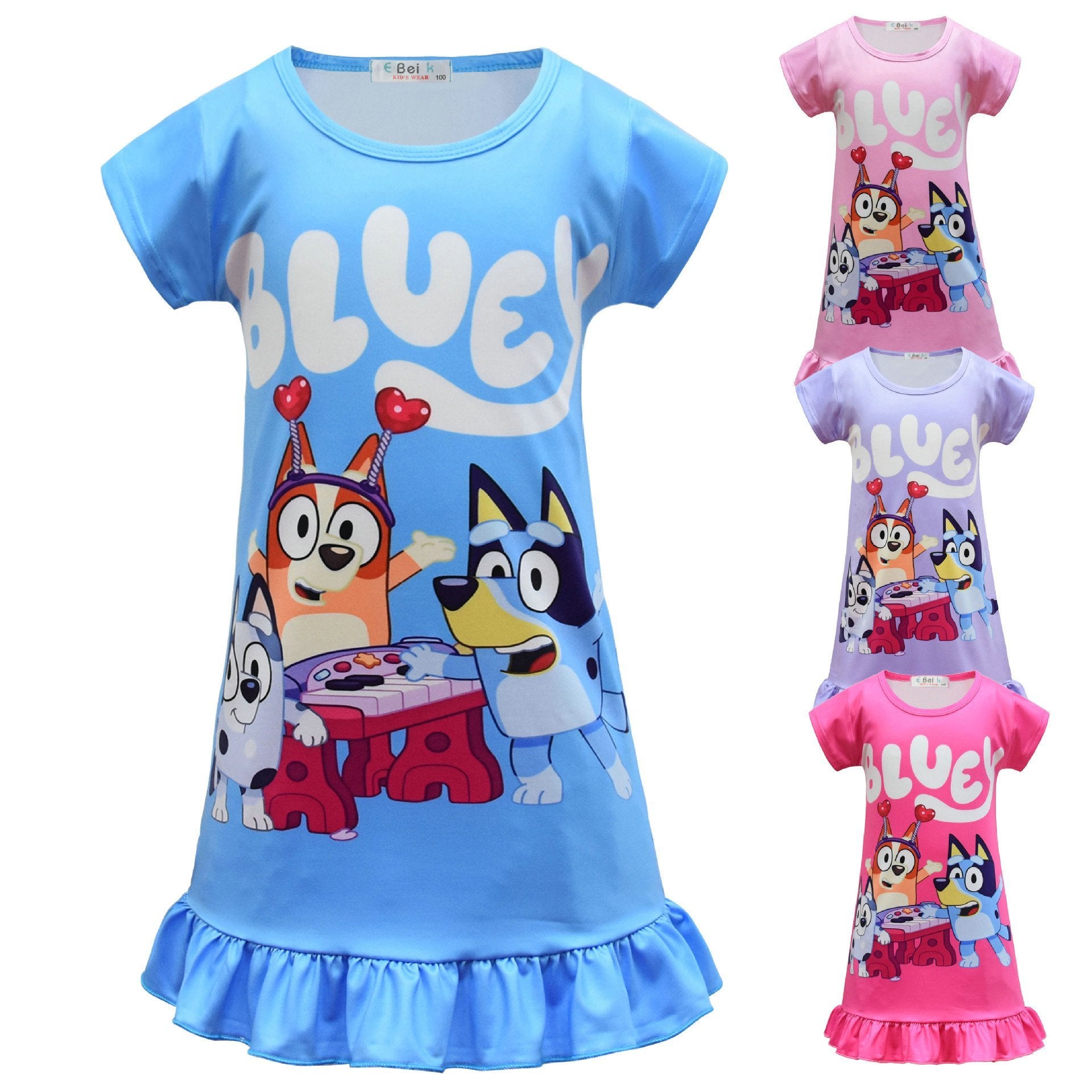 Bluey Nightgown Pajama Dress Sleepwear For Kids Girl