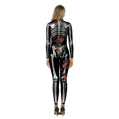 Adult Skeleton Print Zentai Jumpsuit Cosplay Halloween Costume