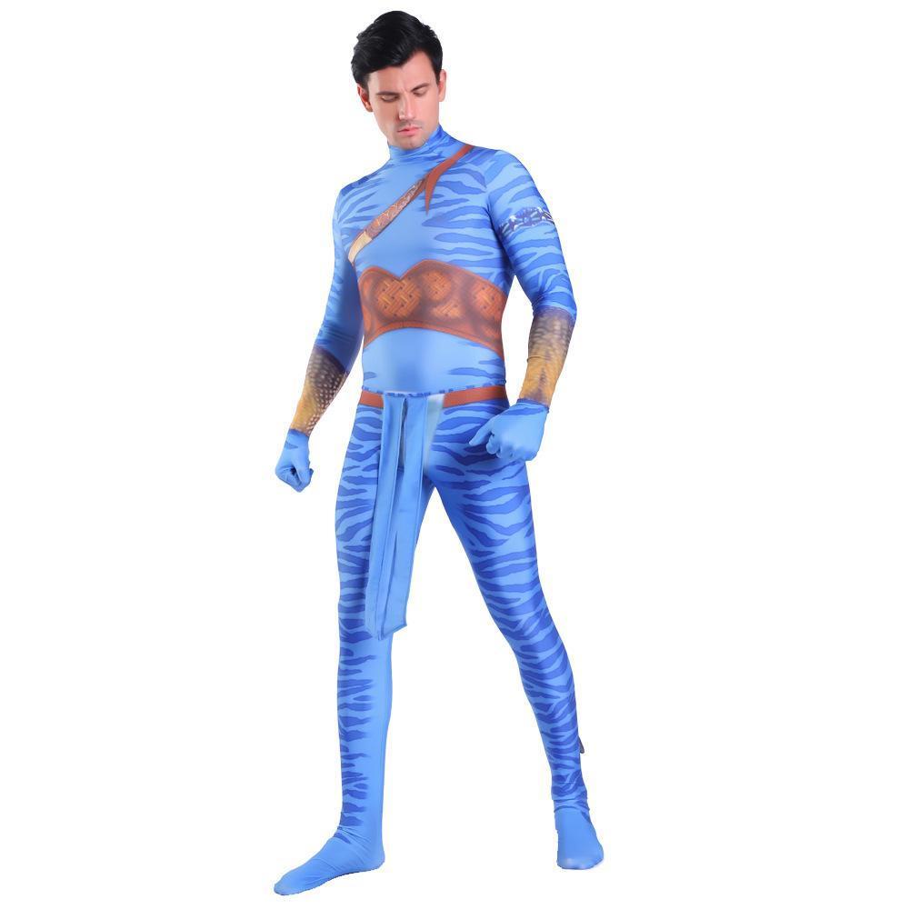 Avatar 2 Neytiri Battle Costume Tail Suit Unisex Jumpsuit Halloween Cosplay Zentai Bodysuit for Adult Kids