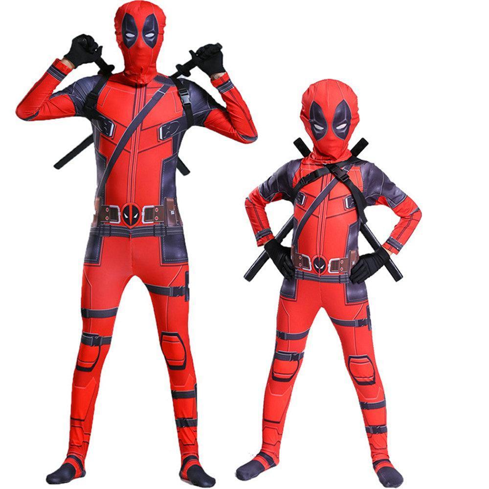 Halloween Dead pool Cosplay Costume Adult Kids Spandex Zentai Jumpsuit