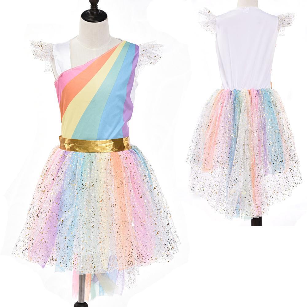 Girls Fancy Unicorn Dress Unicorn Rainbow Gift Costumes