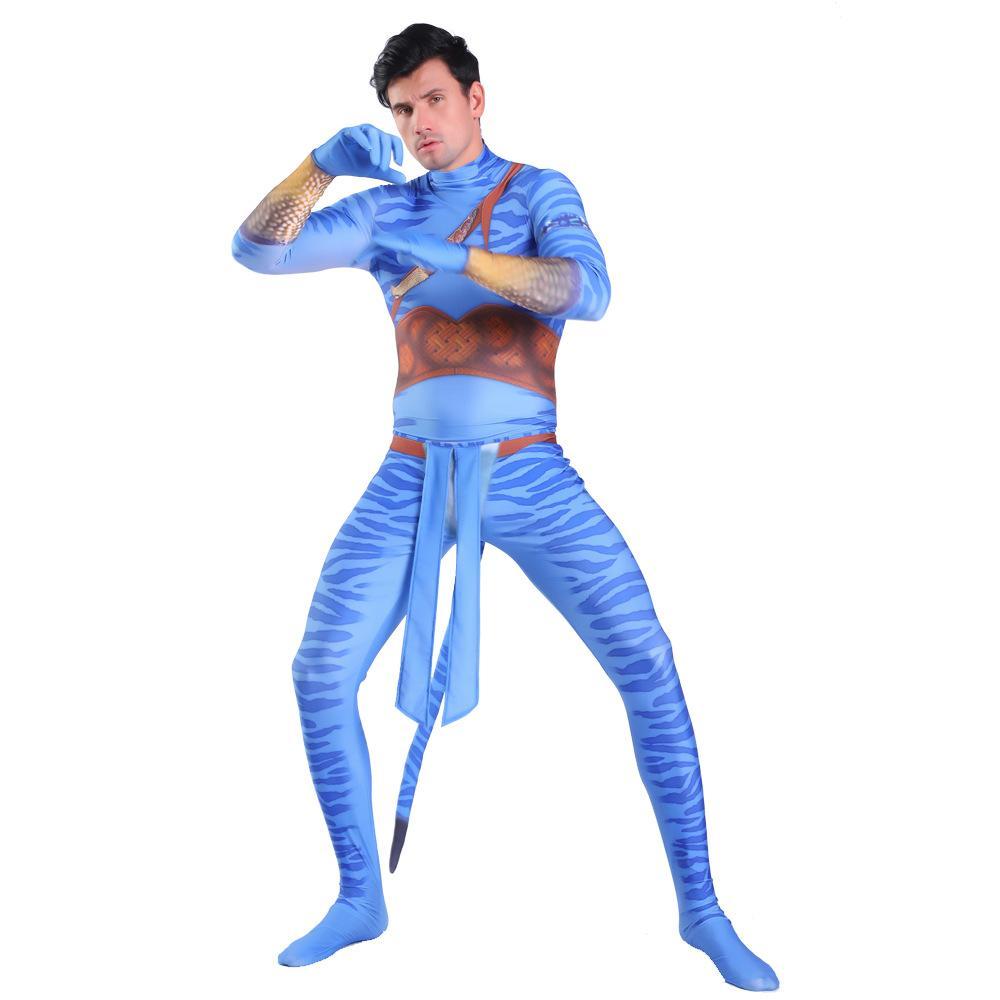 Avatar 2 Neytiri Battle Costume Tail Suit Unisex Jumpsuit Halloween Cosplay Zentai Bodysuit for Adult Kids-Pajamasbuy