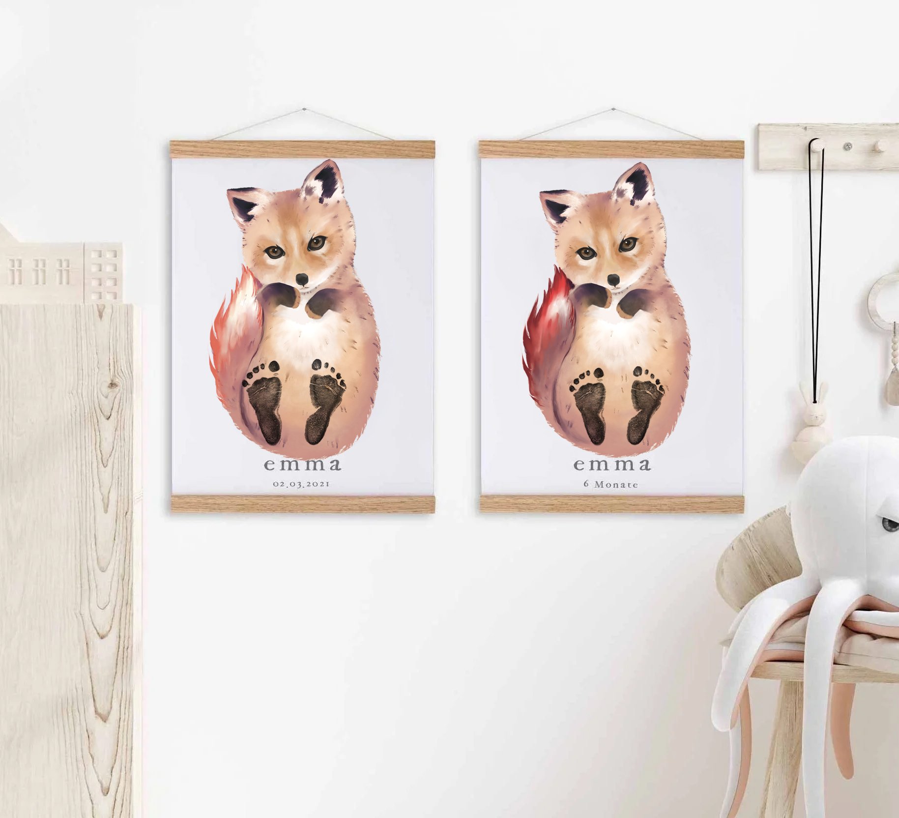 Baby Gift Personalized, Footprint Set, Mural Baby & Children's Room Animals, Firefox?