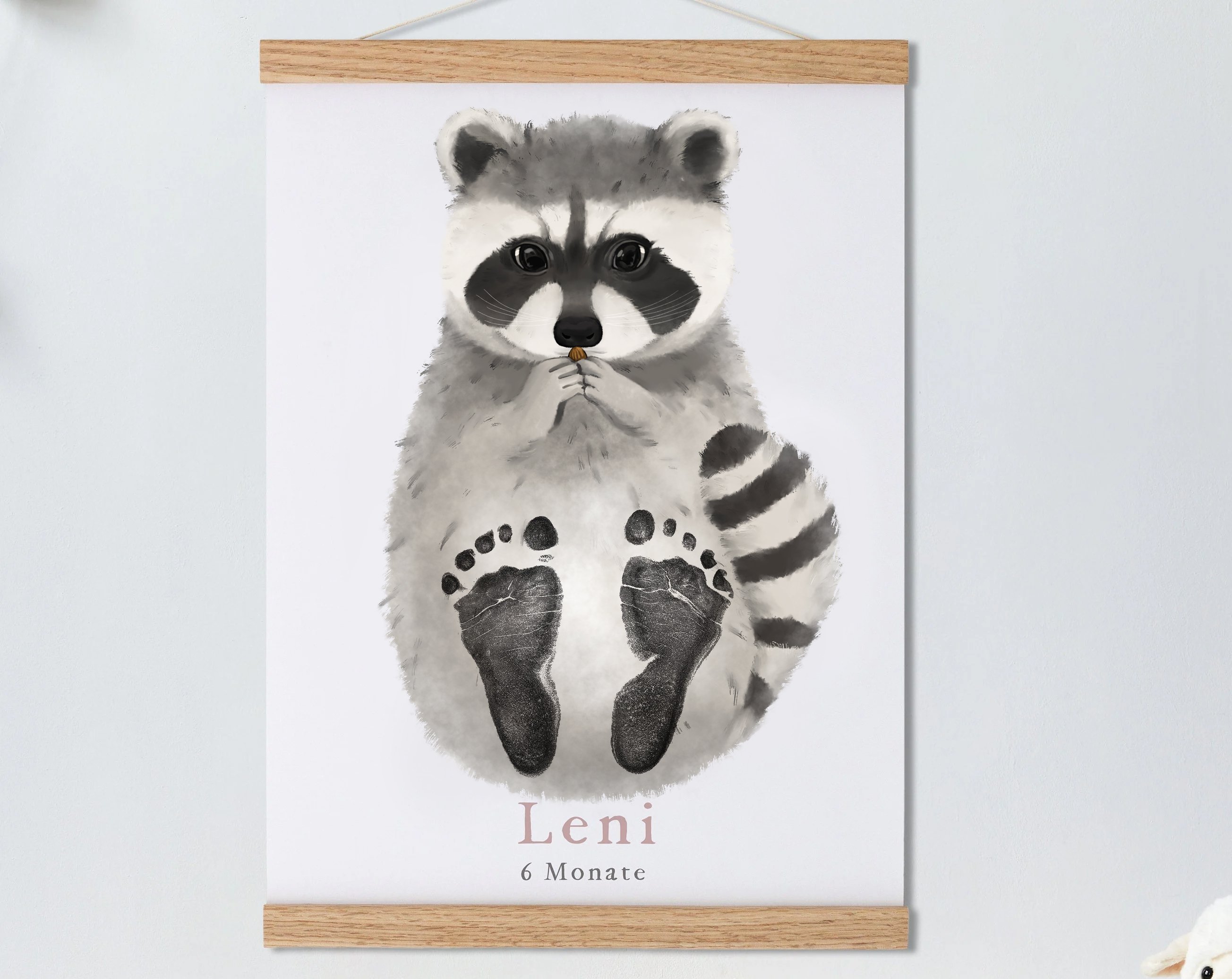 Raccoon, Baby Gift and Pets Gift Personalized,, Footprint Set, Mural Baby & Children's Room Animals, Raccoon-babyanimal