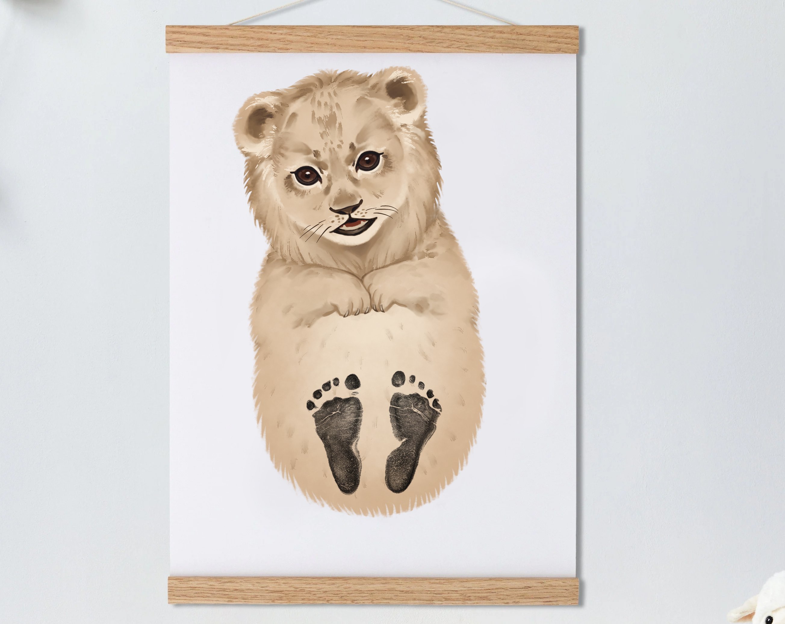 Baby Gift Personalized, Footprint Set, Mural Baby & Children's Room Animals, Little Lion👣