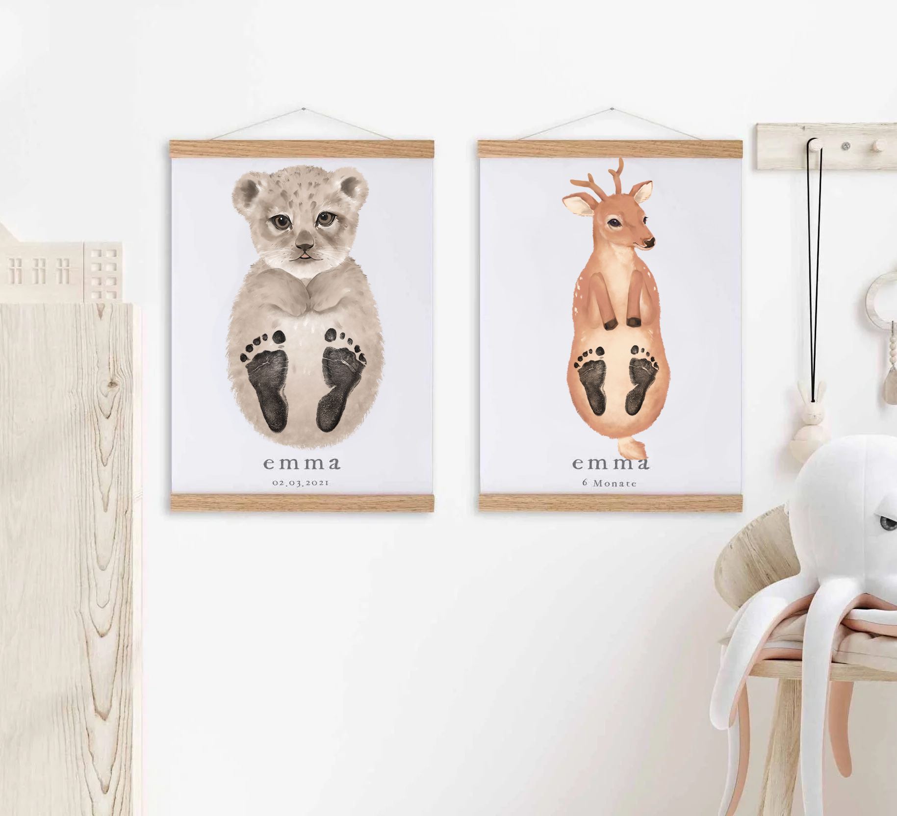 Deer, Baby Gift and Pets Gift Personalized,, Footprint Set, Mural Baby & Children's Room Animals, Deer Baby Gift-babyanimal
