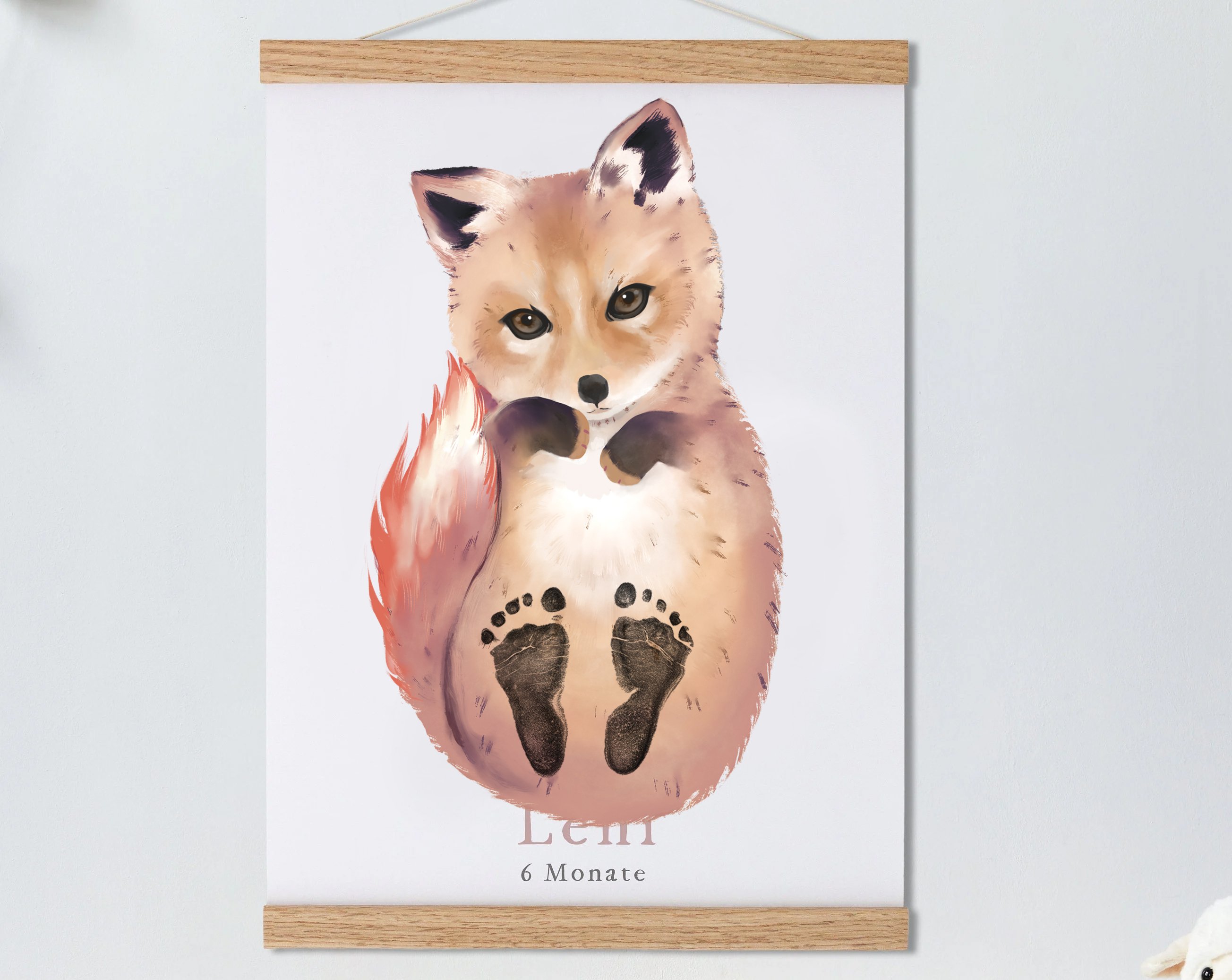 Baby Gift Personalized, Footprint Set, Mural Baby & Children's Room Animals, Firefox🐾