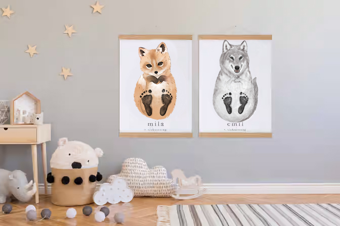 Wolf, Baby Gift Personalized, Footprint Set, Wolf ?-babyanimal
