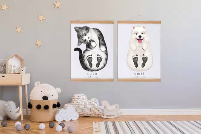 Baby Gift Personalized, Footprint Set, Mural Baby & Children's Room Animals, Samoyed?-babyanimal