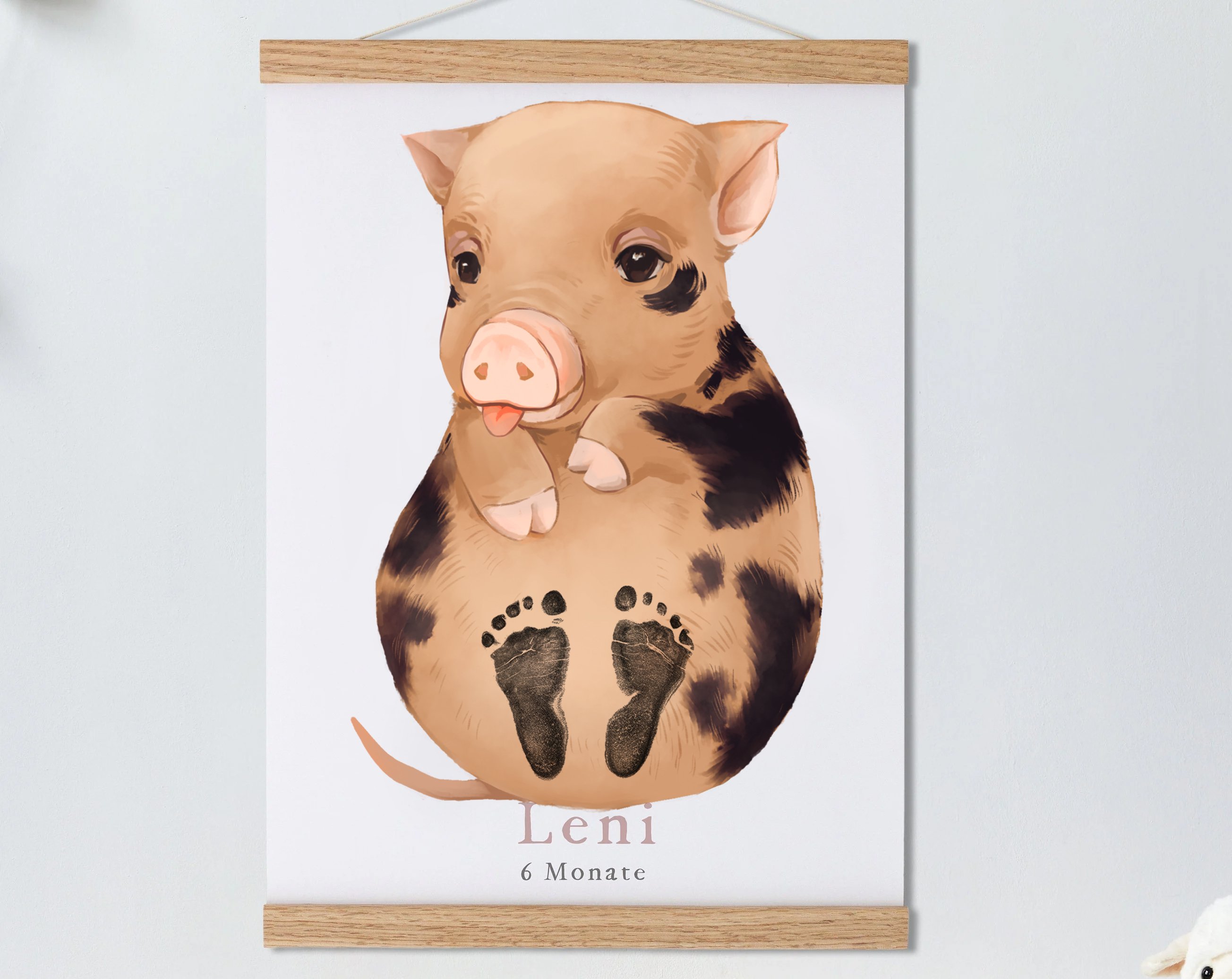 Baby Gift Personalized, Footprint Set, Mural Baby & Children's Room Animals, Pig?