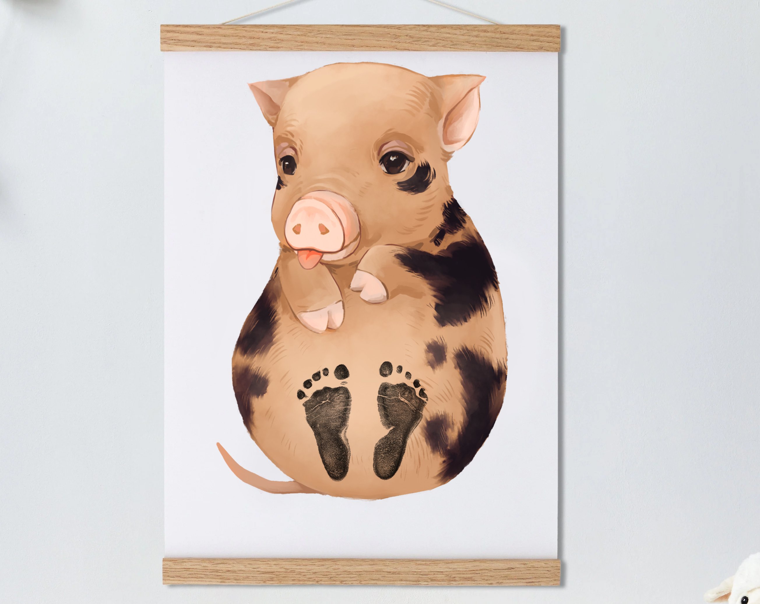 Baby Gift Personalized, Footprint Set, Mural Baby & Children's Room Animals, Pig🐷