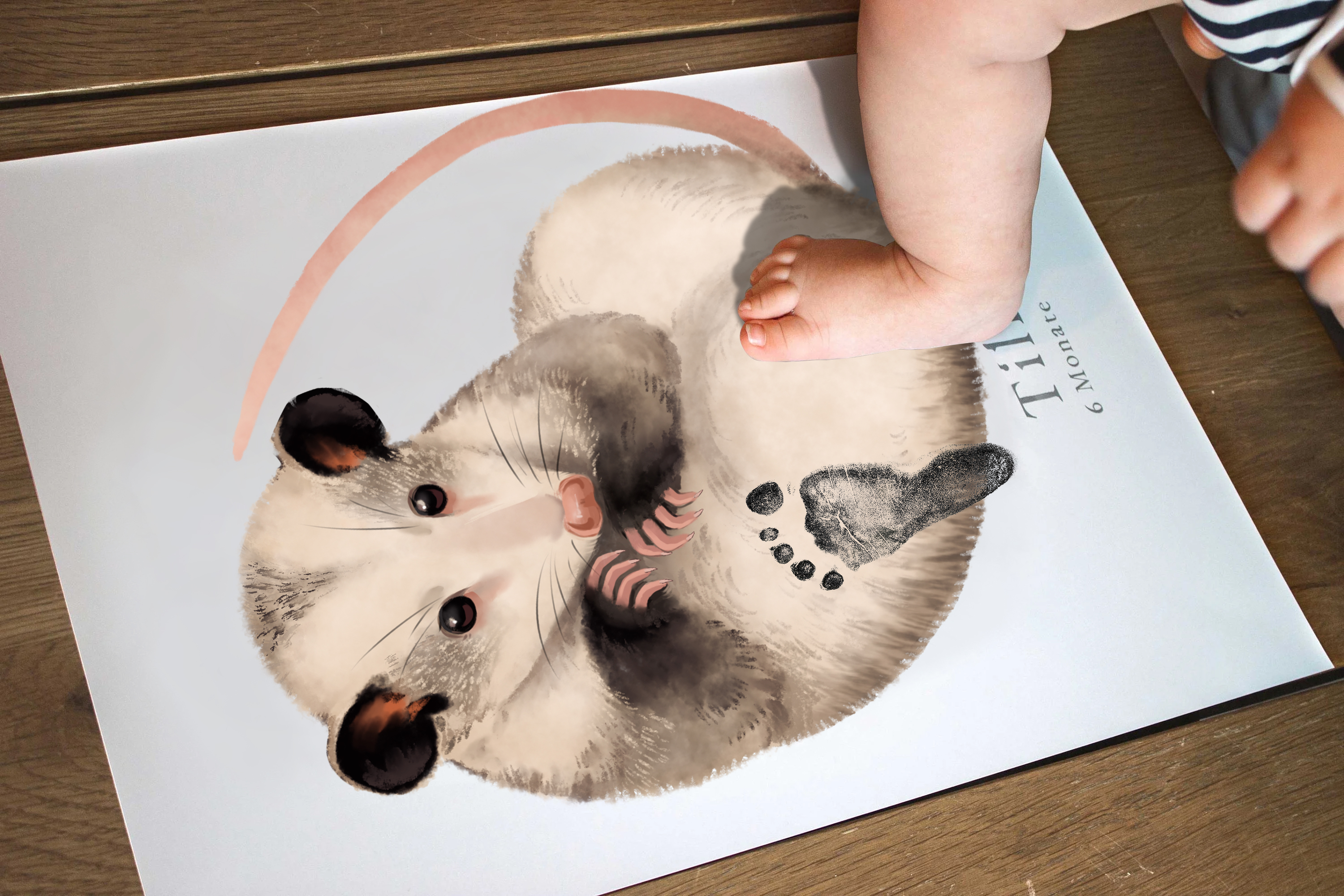 Baby Gift Personalized, Footprint Set, Mural Baby & Children's Room Animals, Opossum Baby Gift?