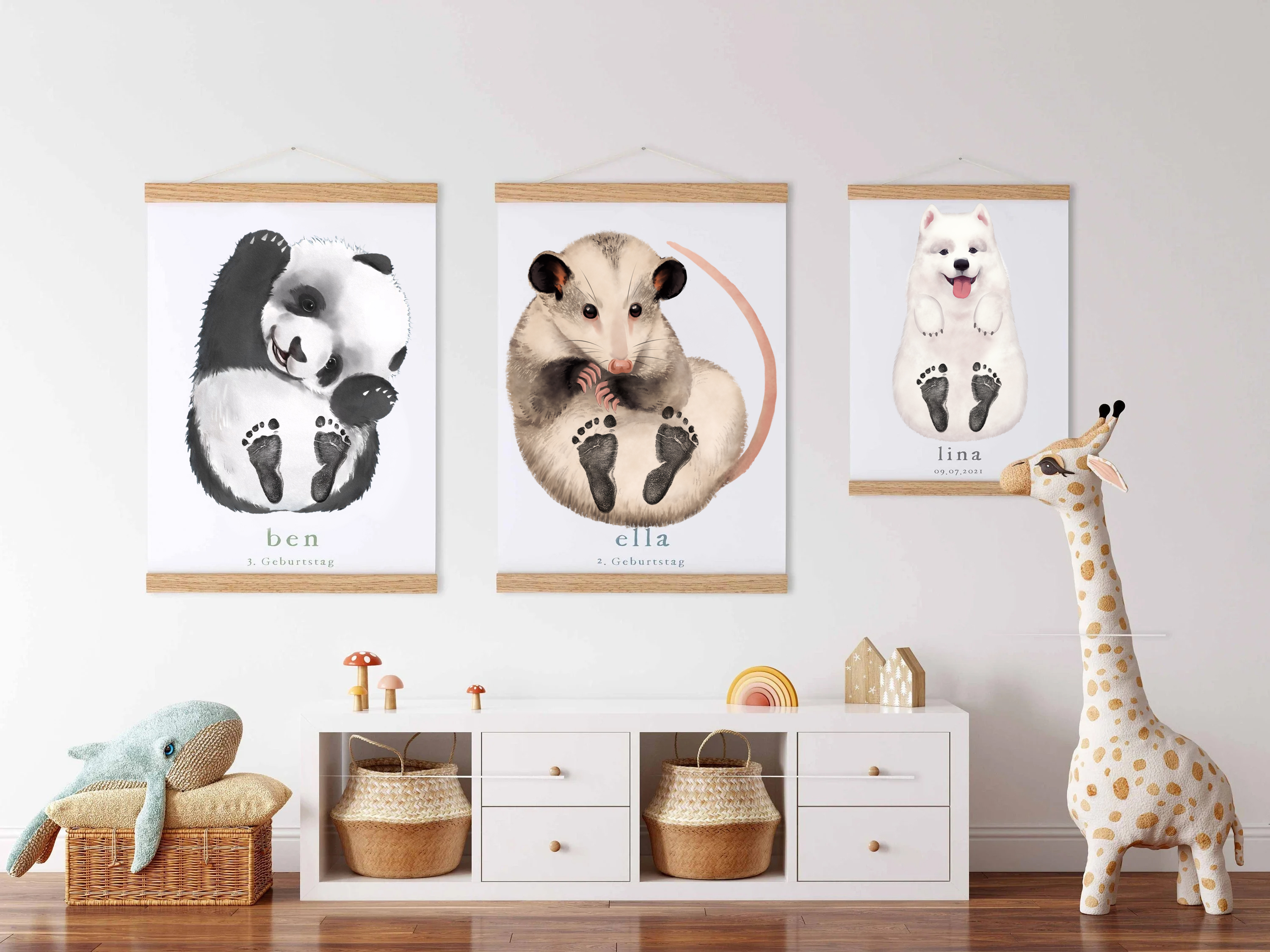 Baby Gift Personalized, Footprint Set, Mural Baby & Children's Room Animals, Opossum Baby Gift?